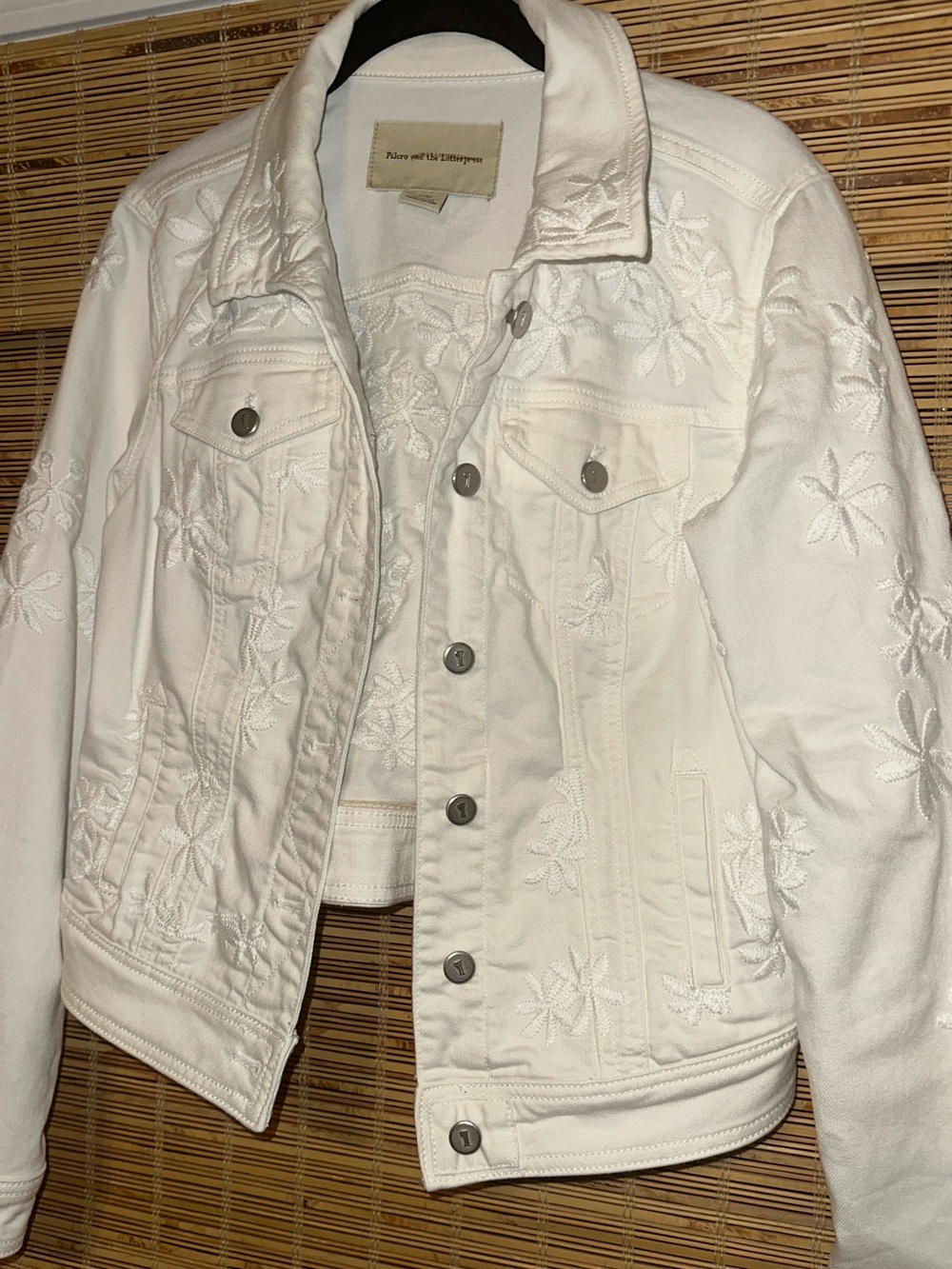 Pilcro Embroidered White Embroidered Denim Jacket Size Medium